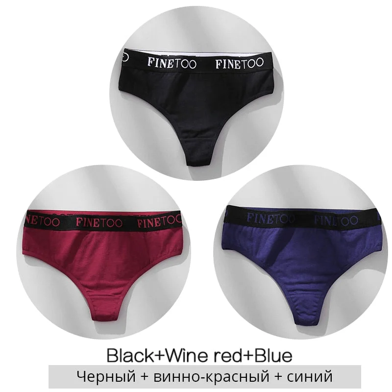 FINETOO Cotton Thongs Women Wide Belt Letter G-string Underwear M-XL Girls T-back Underpants Comfortable Thong Panties Lingerie