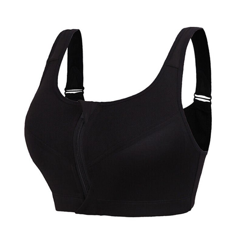 Women's Sports Bra Gathered Without Steel Ring Yoga Running Vest Fitness Front Zipper Sexy Shockproof Underwear Plus Size Solid
