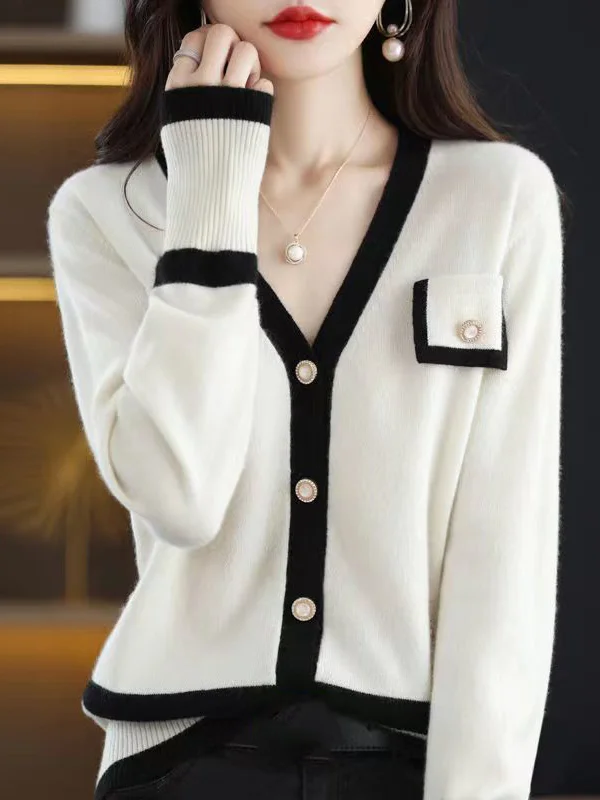 Long Sleeves Loose Buttoned V-Neck Cardigan Tops Knitwear