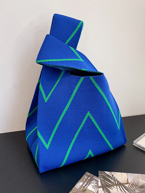 Woven Striped Contrast Color Woven Handbag