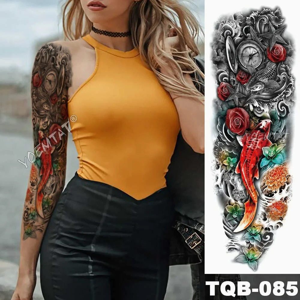 Large Arm Sleeve Tattoo Sketch Lion Tiger Waterproof Temporary Tatoo Sticker Wild Fierce Animal Men Full Bird Totem Tatto