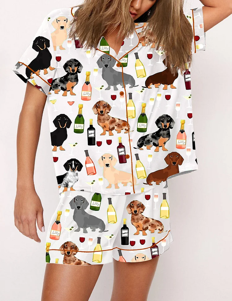 Women's Dachshund Wine Dog Lovers Pajama Set