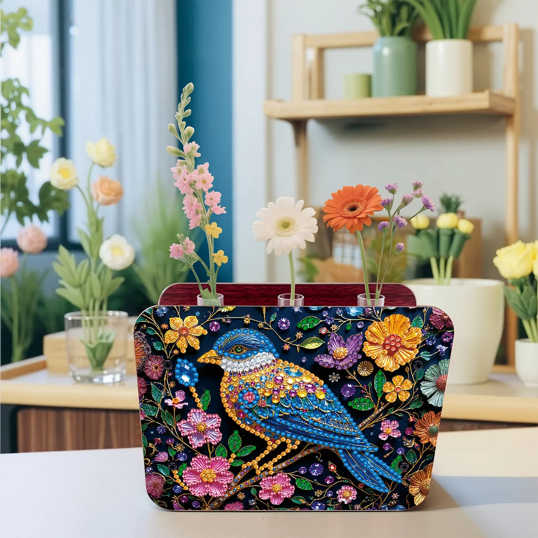 Bird DIY Flower Vase Wooden Double Sided Desktop Diamond Art Kit for Home Decor