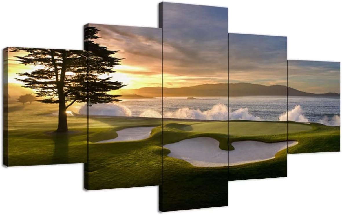 Pebble Beach Golf Course Wall Art for Living Room Bedroom Bathroom Office Wall Decorations Golf Course Pictures Canvas Prints Modern Framed Artwork Ready to Hang(70''W x 40''H) 70&#039;&#039;W x 40&#039;&#039;H