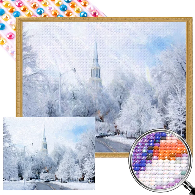 Snowy Scenery - AB Full Round Drill Diamond Painting - 50*40CM(Picture)