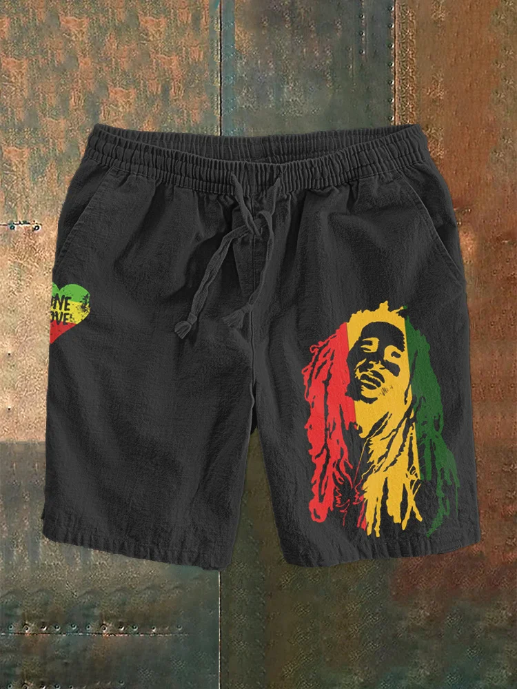 Wearshes Reggae Lion Print Casual Cozy Cotton Linen Shorts