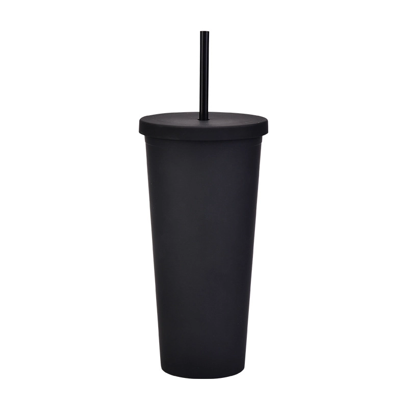 Double-layer Plastic Straw Cup With Lid 24oz Large-capacity Plastic Frosted Ready-to-hand Water Cup