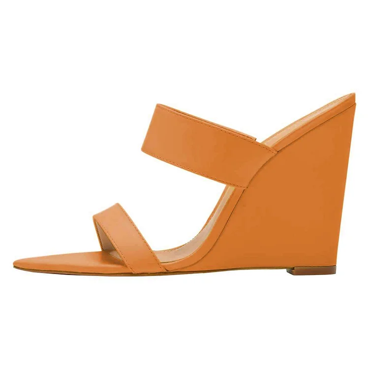 Women's Open Toe Wedge Heels Sandals for Hanging out in Orange |FSJ Shoes