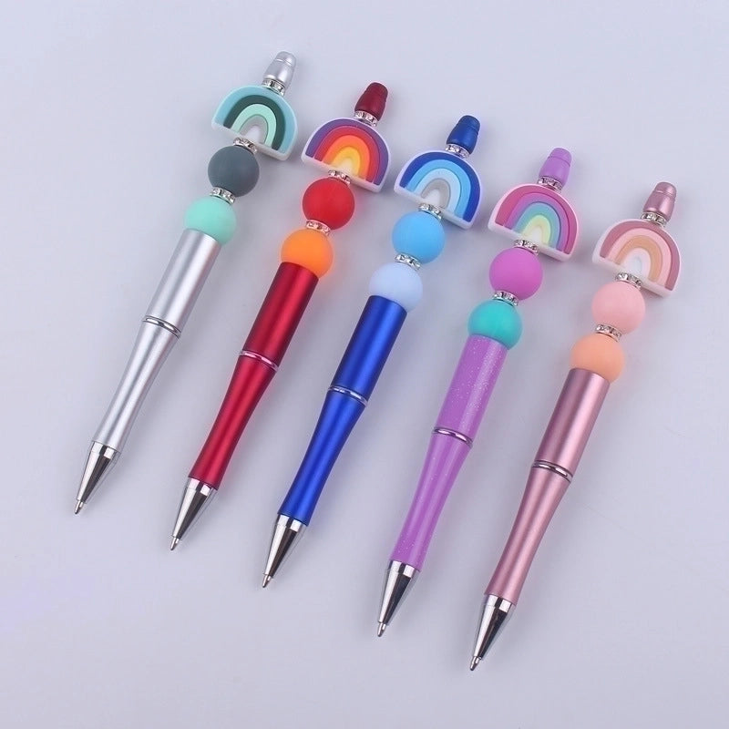 New Beaded Pen Spot Diy Creative Handmade Rainbow Silicone Teether Beads Beaded Pen Color Plastic Writing Pen3