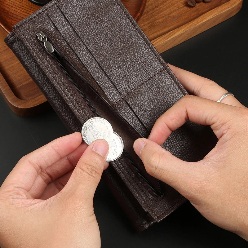 Men’s Solid Color Pu Leather Flip Cover Long Wallets