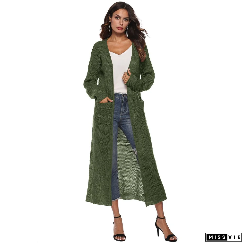 Cotton-Blend Plain Casual Shift Cardigan