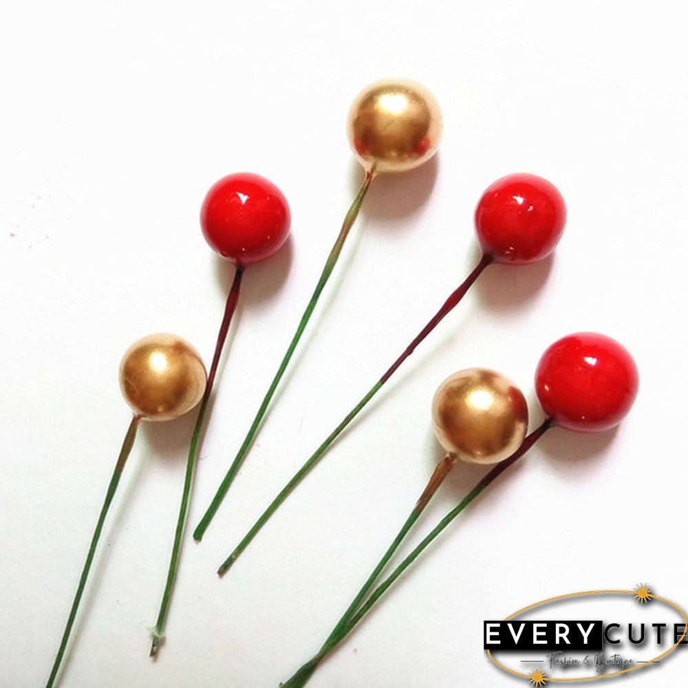 100Pcs Artificial Red Holly Berry Christmas Decor On Wire Bundle Garland Wreath