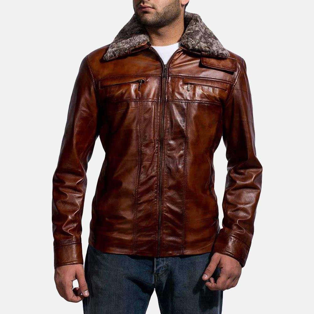 Evan Hart Fur Brown Leather Sheepskin Burnishing Quilted viscose lining Zipper Jacket | EGEMISS