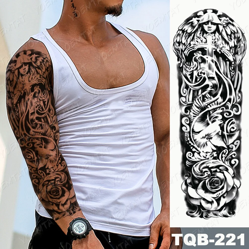 Sdrawing Arm Sleeve Tattoo Tiger Palm Lighthouse Waterproof Temporary Tatto Sticker Compass Beach Body Art Full Fake Tatoo Men