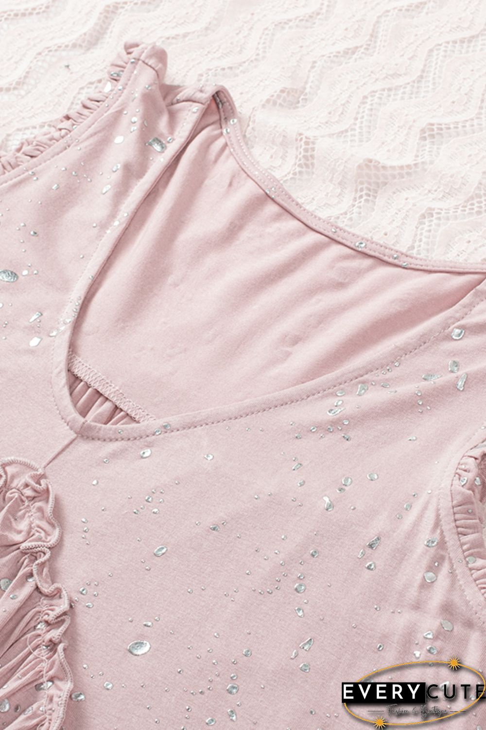 Pink Foil Splatter Drops Ruffled Flowy Tank
