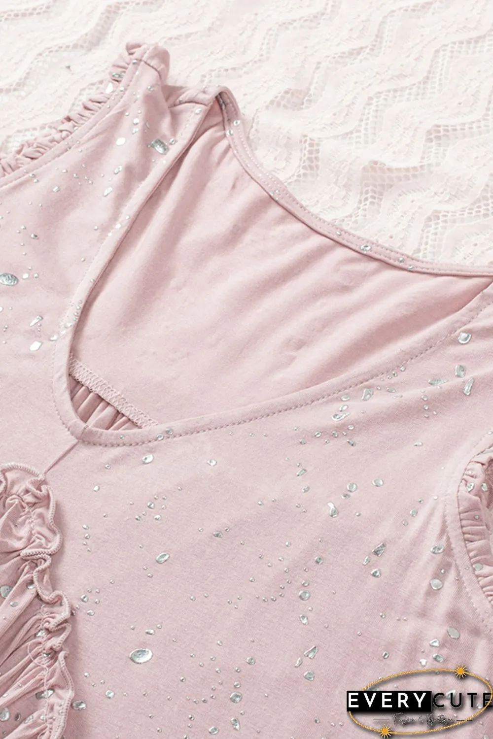 Pink Foil Splatter Drops Ruffled Flowy Tank