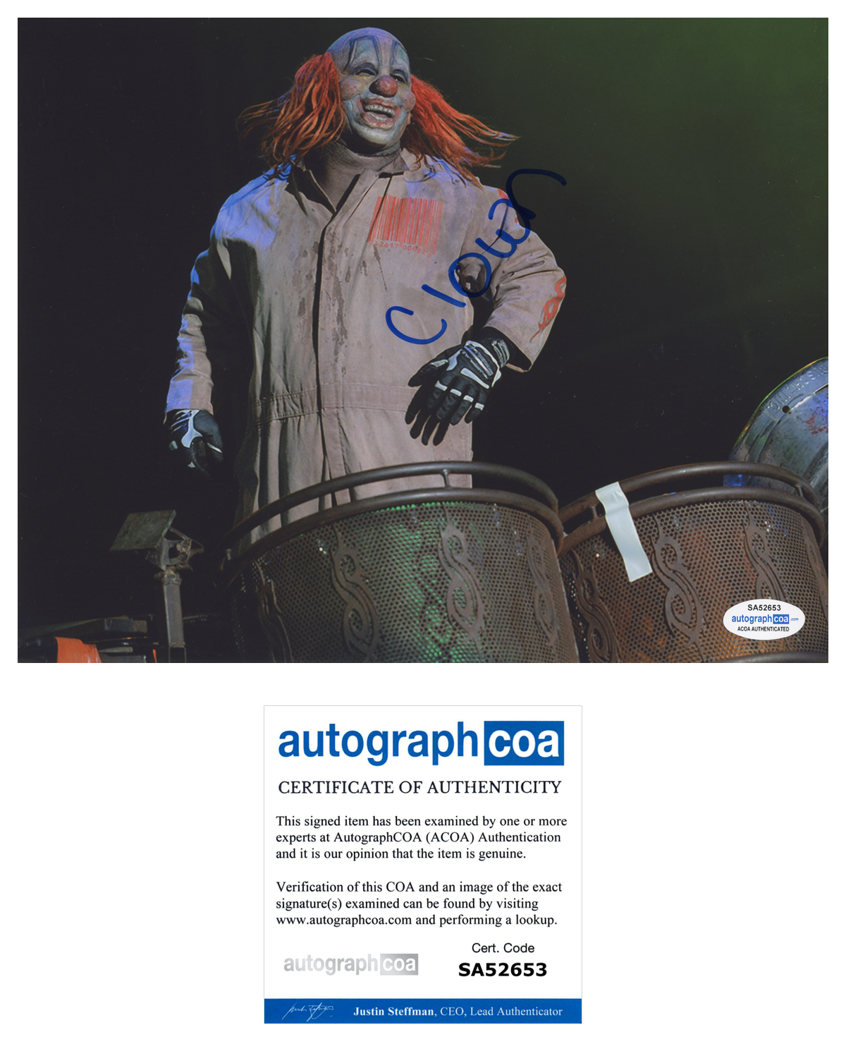 Clown Shawn Crahan Signed Autographed 8x10 Photo Poster painting Slipknot Drummer ACOA COA