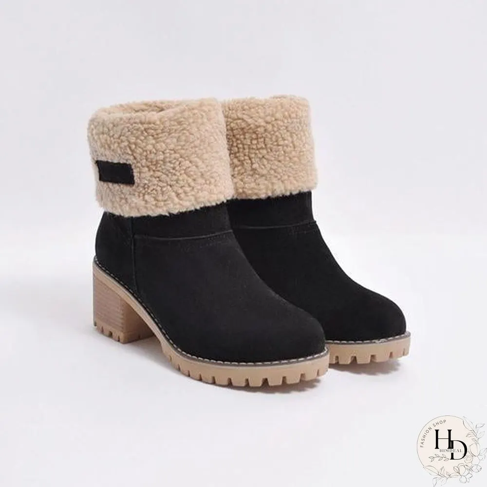Square Heel Short Plush Snow Boots
