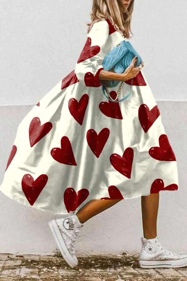 Painted Heart Print Cotton Dress