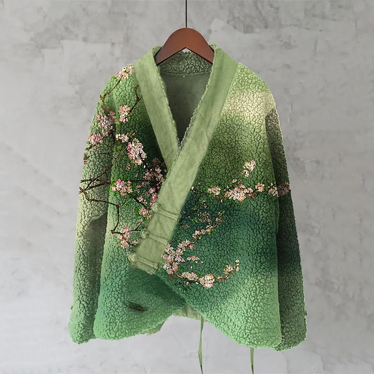 Vintage Cherry Blossom Ink Painting Art Women's Kimono Cardigan