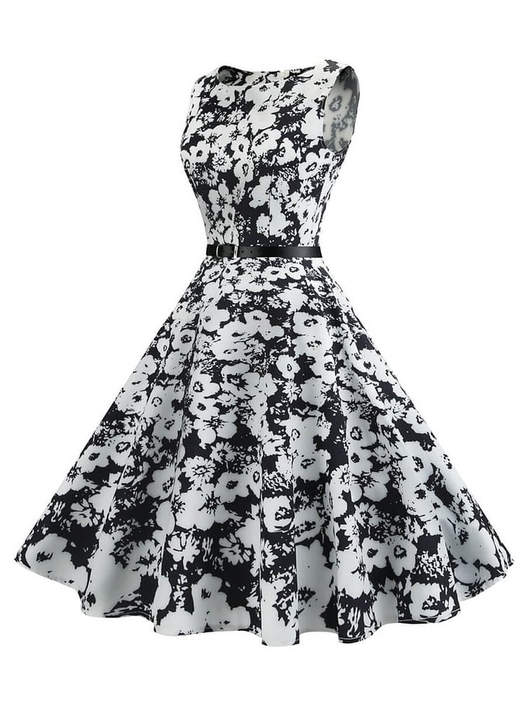 Mayoulove 1950s Dress Sleeveless A-Line O-Neck Audrey Hepburn Dress-Mayoulove