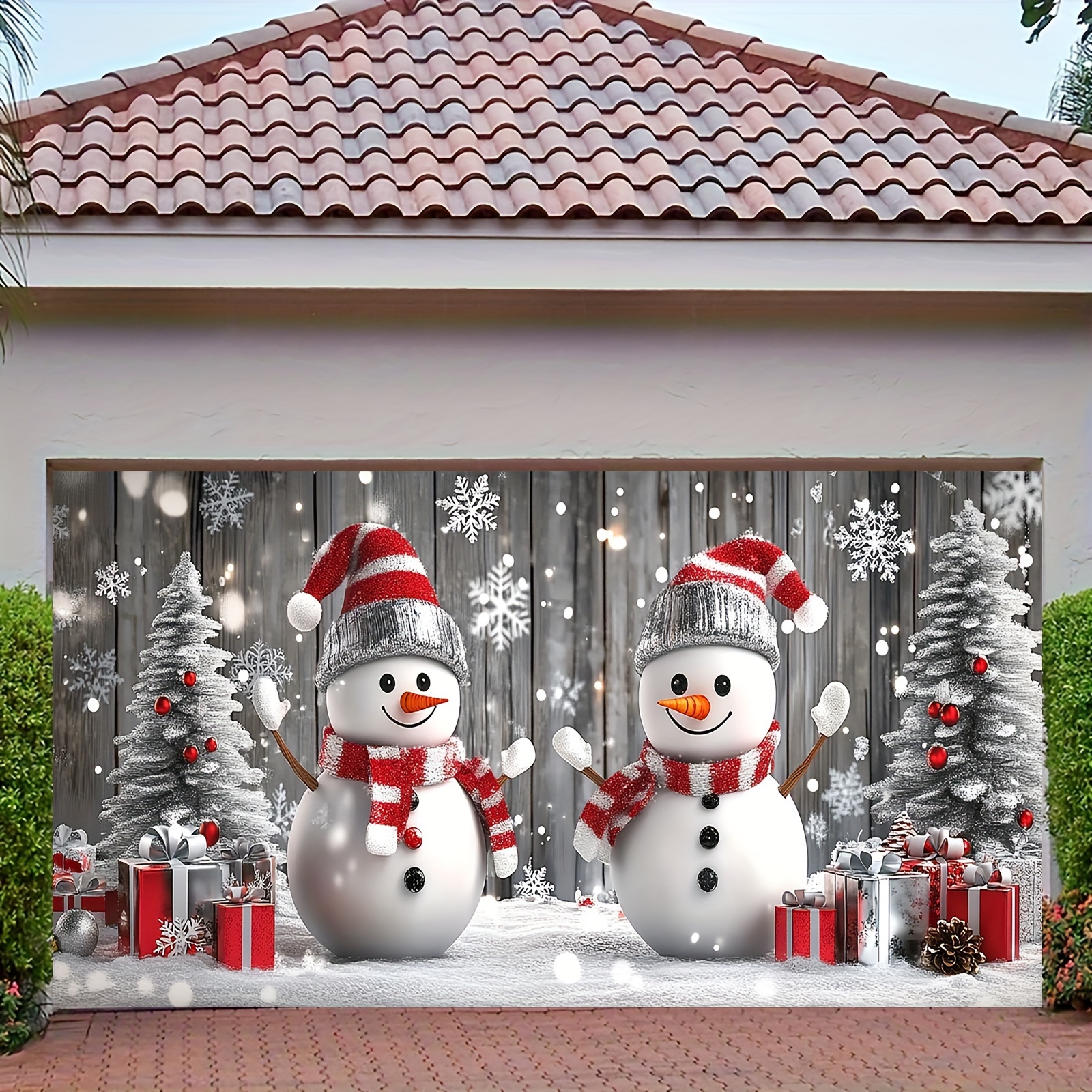 Tegooe Jumbo Snowman Christmas Garage Door Mural Festive Outdoor Holiday Banner for Home