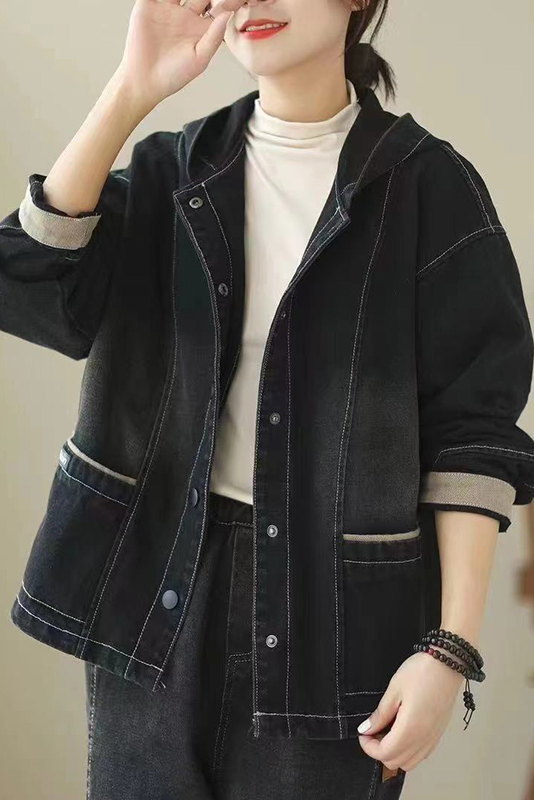 Fall Retro Versatile Short Denim Jacket Hooded Denim Jacket