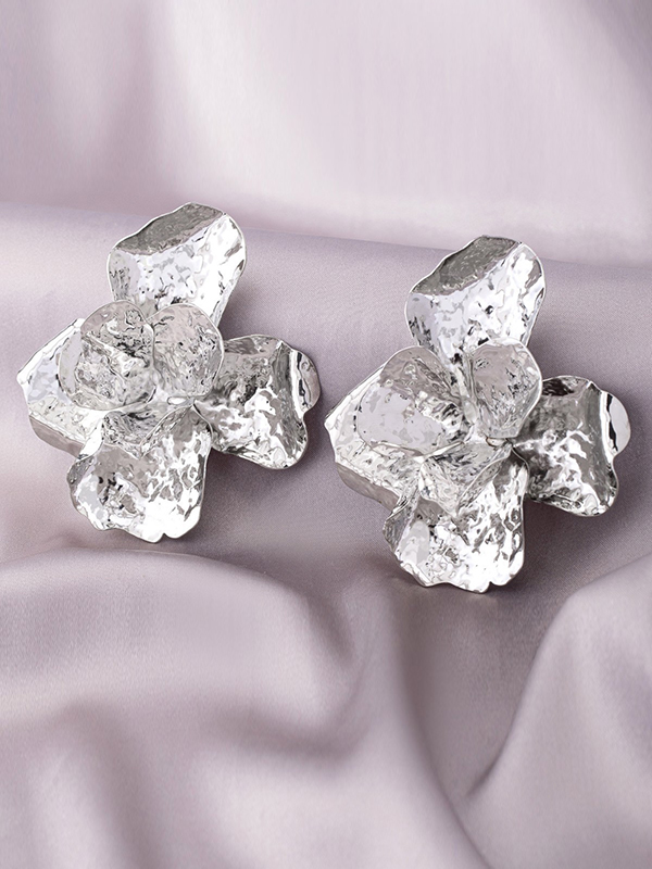 Shiny Flower Shape Earrings Accessories SILVER-A-One_size