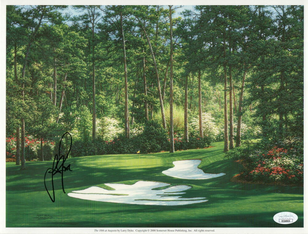 JUSTIN ROSE SIGNED AUTOGRAPH AUGUSTA NATIONAL LARRY DYKE LITHOGRAPH Photo Poster painting - JSA