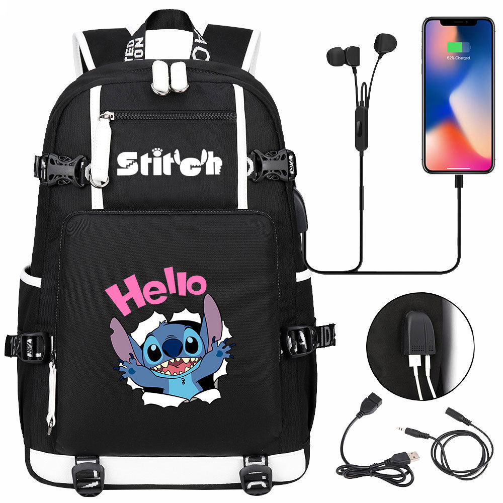 Lilo & Stitch School Bag with USB Charging Port and 15-inch Laptop Compartment – Multi-pocket Backpack with Double-sided Pockets, Perfect for Kids and Adults-Mayoulove