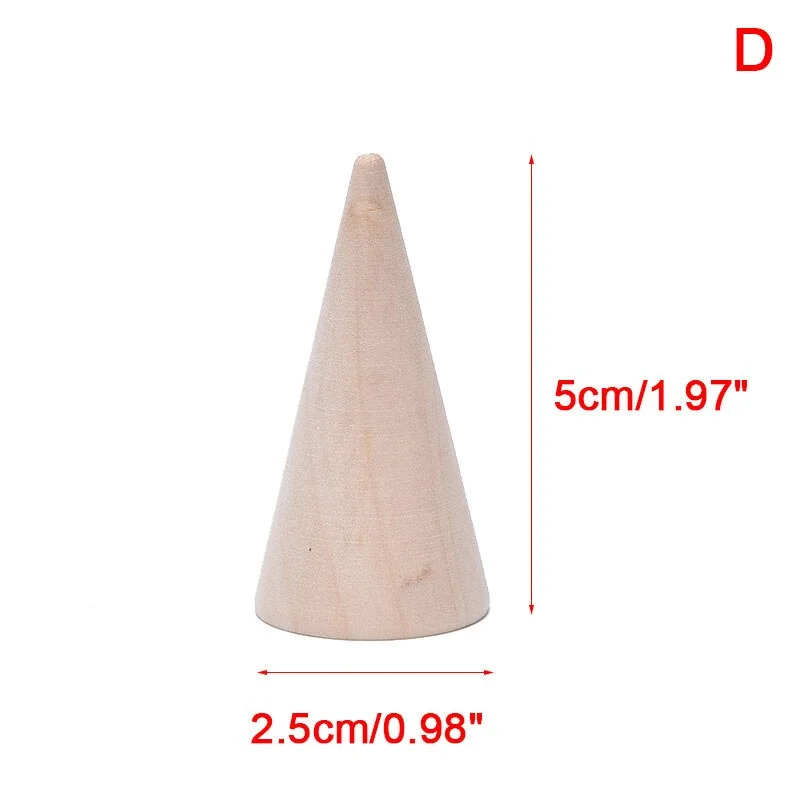 Vintage Natural Wood Cone Ring Holder Retail Stores Jewelry Display Stand Organizer Storage Rack