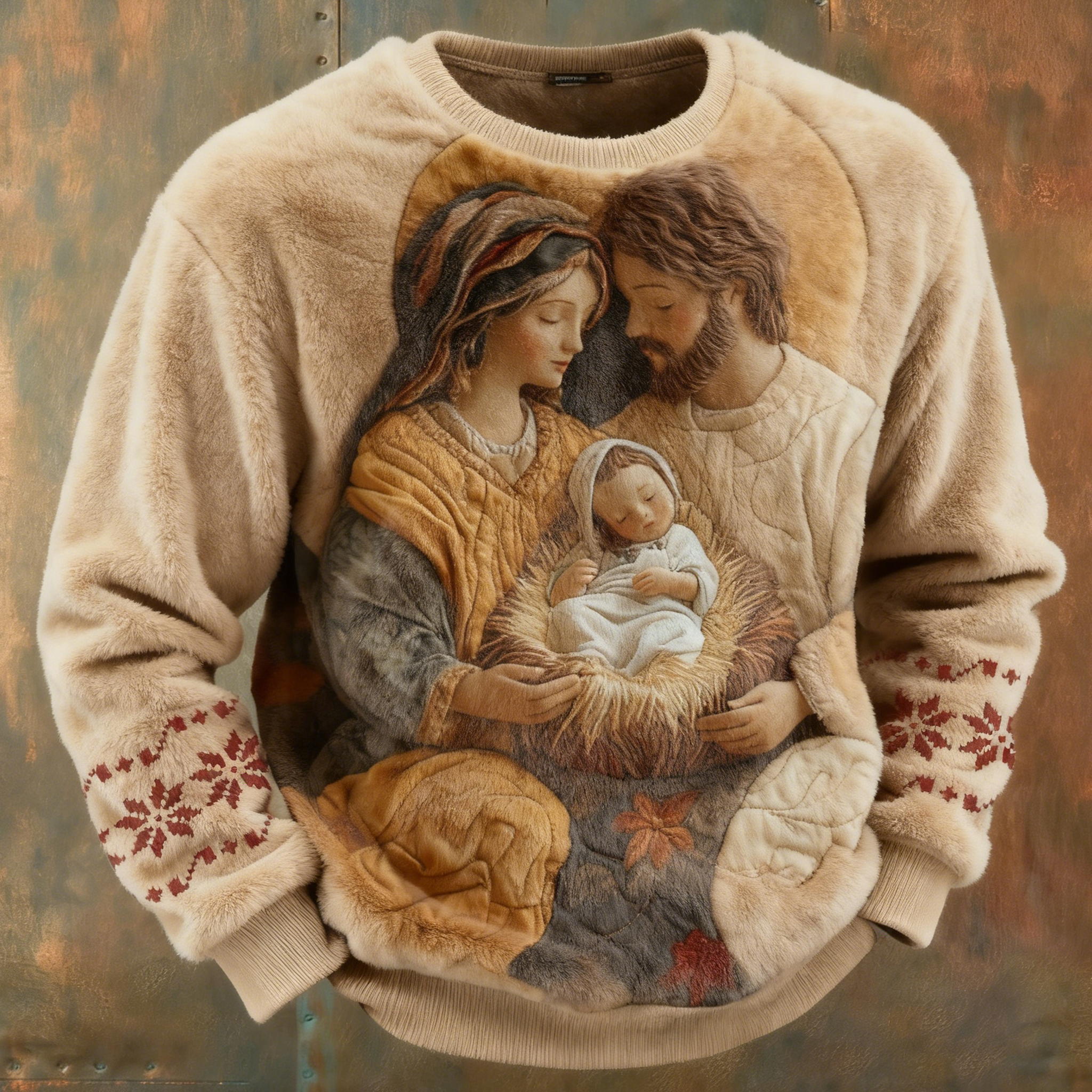Men's Christmas Nativity Pattern Casual Flannel Sweatshirt elevenforest