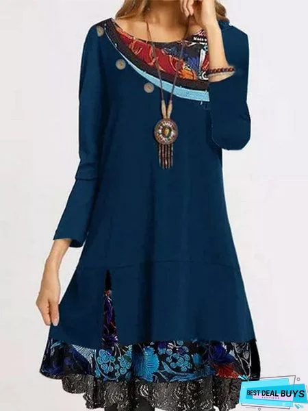 Chiffon Printed Loose Large Black Dresses