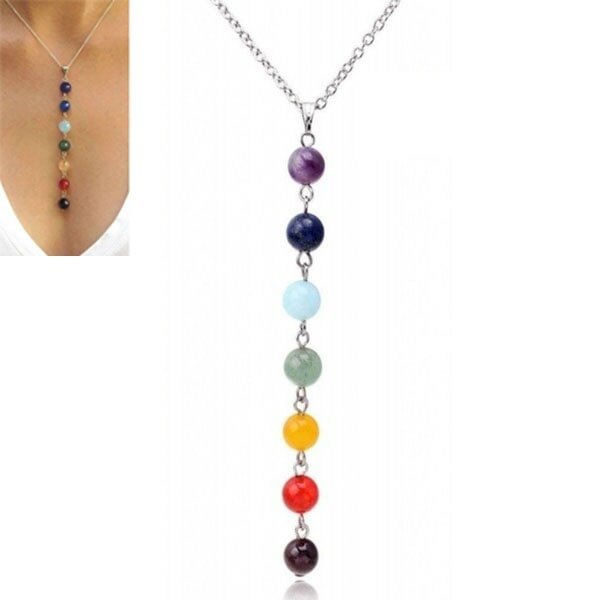 UsmallLifes King Women Trendy Natural Colorful Bead Pendant Chakela Long Dress Necklace US Mall Lifes