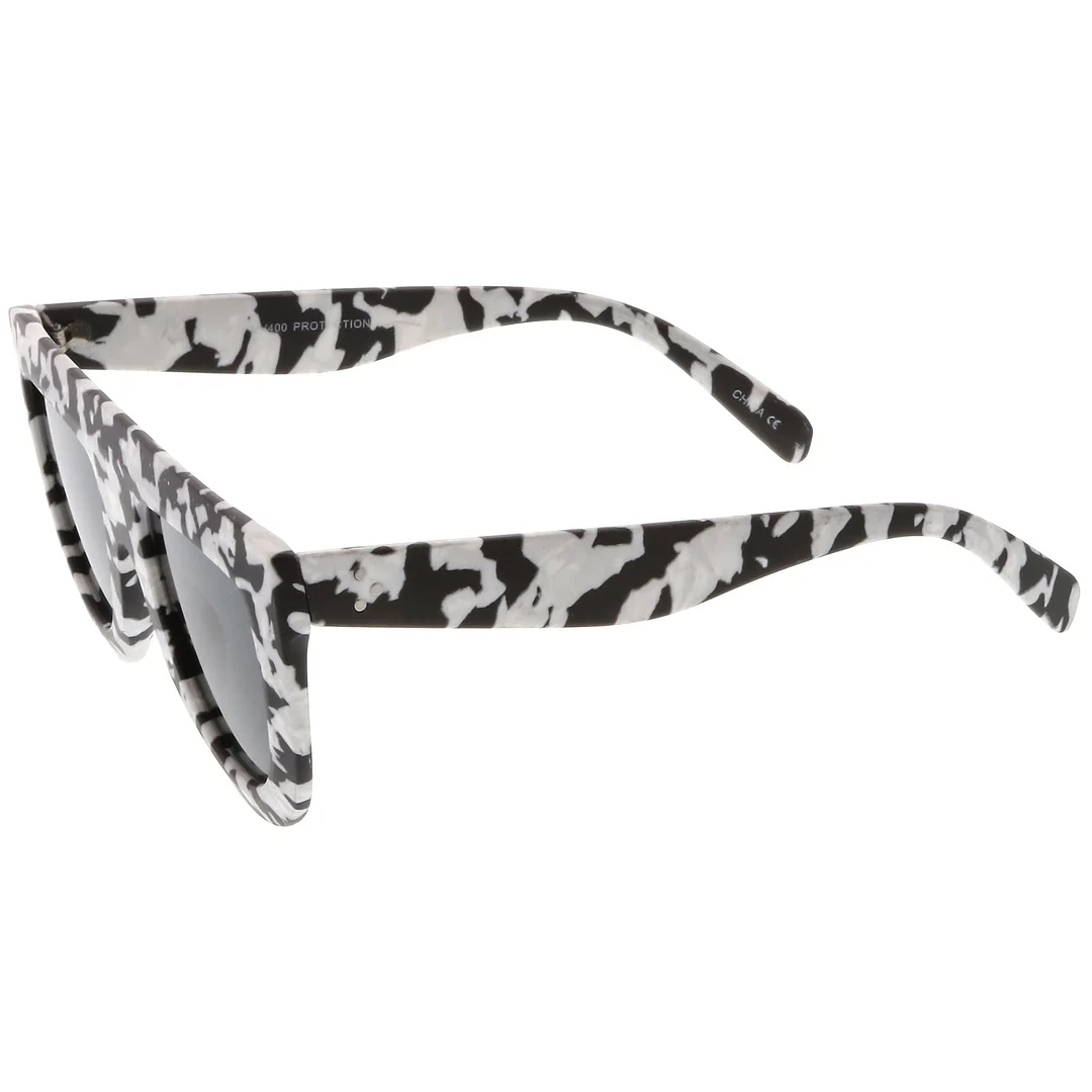 Oversize Chunky Matte Marble Print Wide Arms Flat Lens Flat Top glasses 51mm