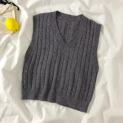 Sweater Vest Women V-neck Pullover Sleeveless Knitted Fashion Casual Loose Elegant Simple Chic Korean Soft Ulzzang Sweater New