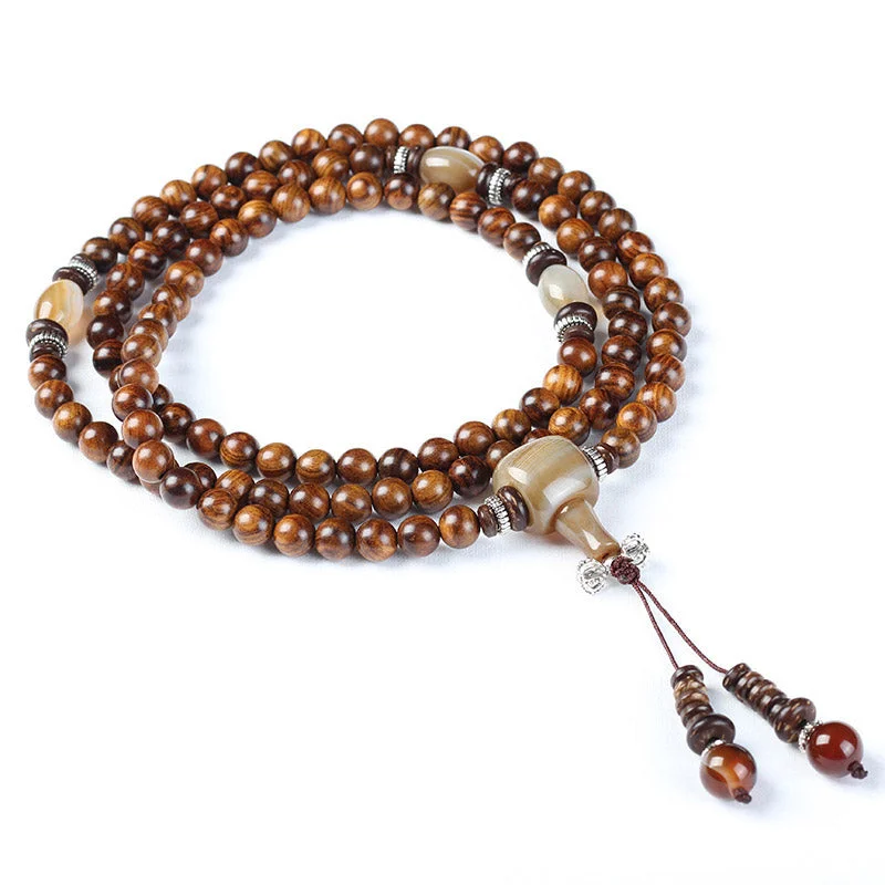 Tibetan 108 Mala Beads Rosewood Sardonyx Red Agate Calm Protection Bracelet