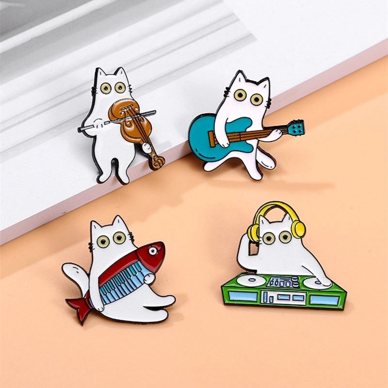 Cartoon Style Cute Pin Musical Instrument Cartoon Cat Alloy Stamping Stoving Varnish Plating Unisex Badge Brooches Collar Pin