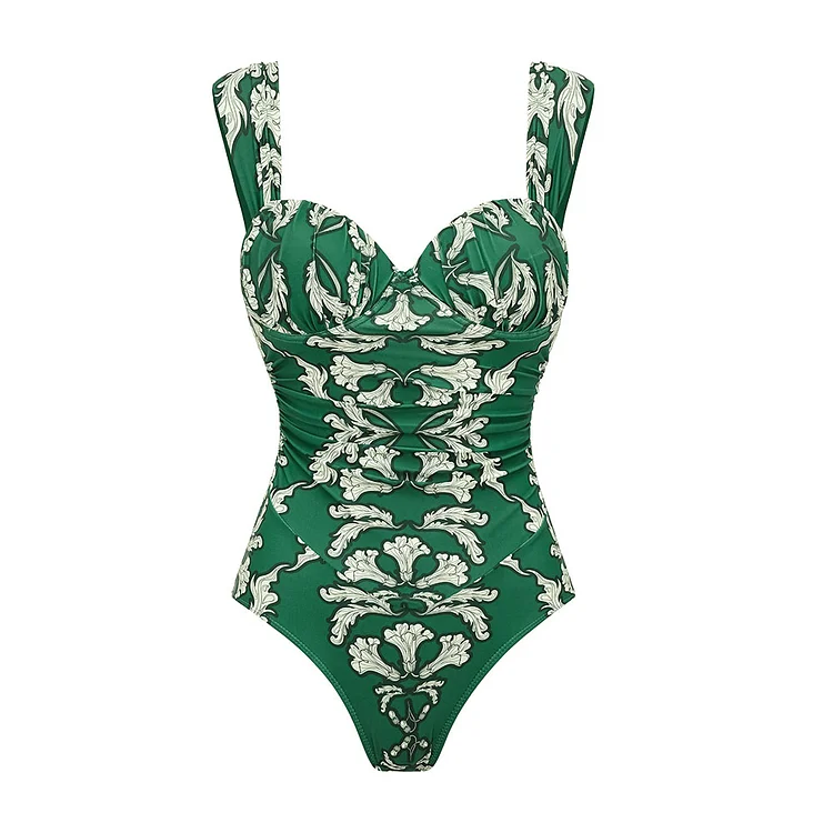 【ANDAR】 Full and Beach Shirring One Piece Swimsuit Sling Underwired Shirring Printed One Piece Swimsuit and Skirt