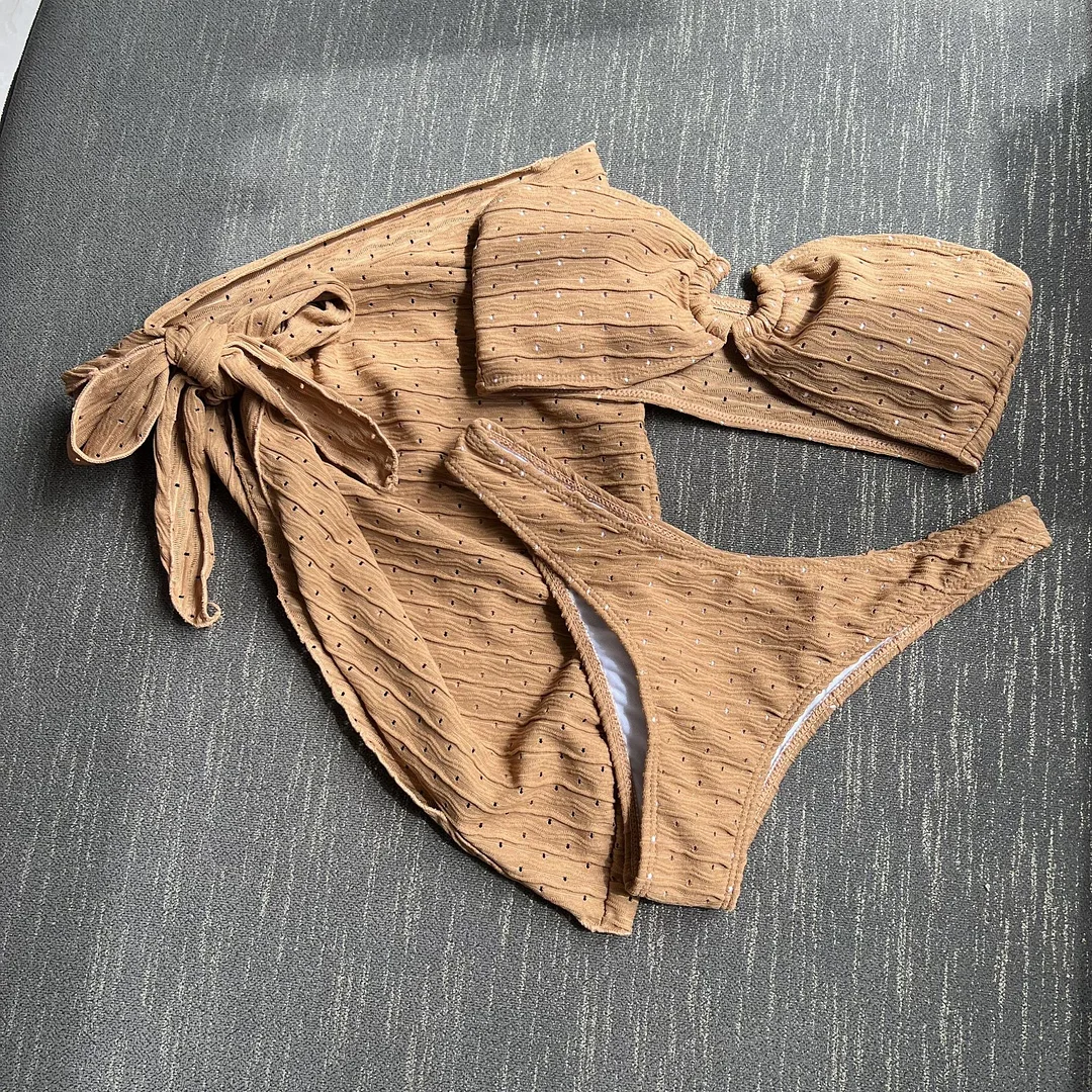 Uveng 2023 New Breast-Skin Three-Piece Swimsuit Bikini Swimsuit