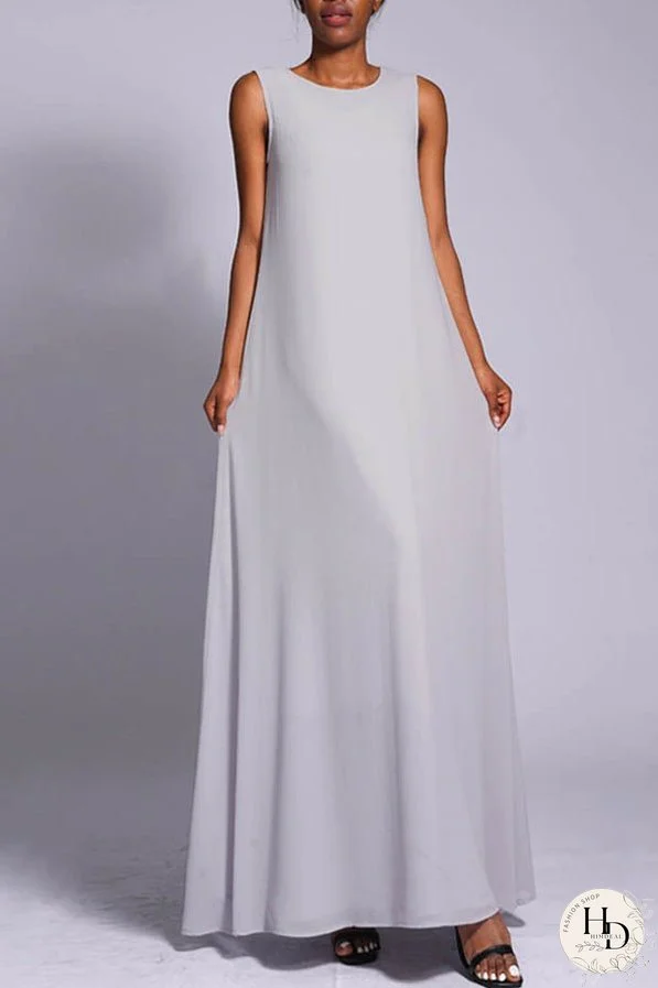 Casual Round Neck Solid Maxi Dress