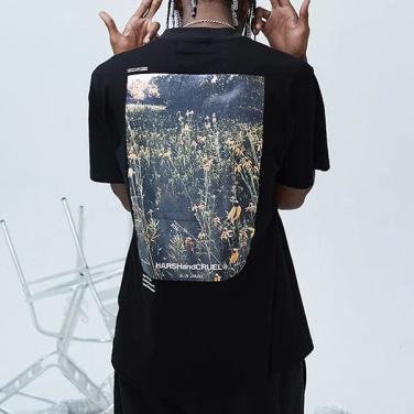 Men's basic letter printed short-sleeved black T-shirt