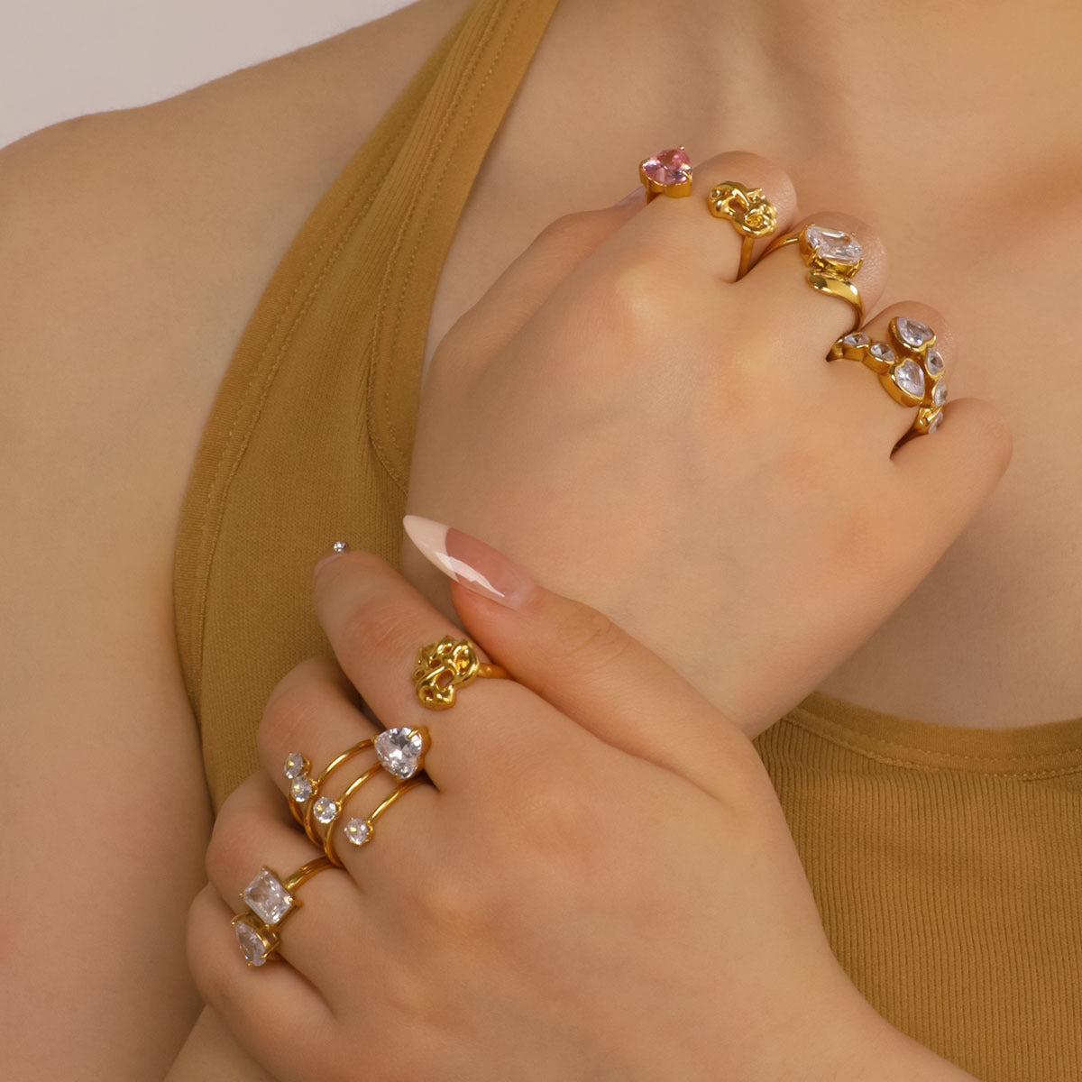 Retro Design Shiny Zircon Ring Stainless Steel Ring Open Personality Niche Jewelry