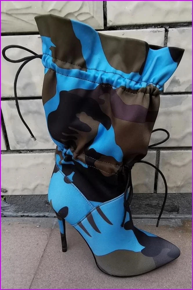 Fashion Camouflage Ankle Boots Woman Stilettos F1890