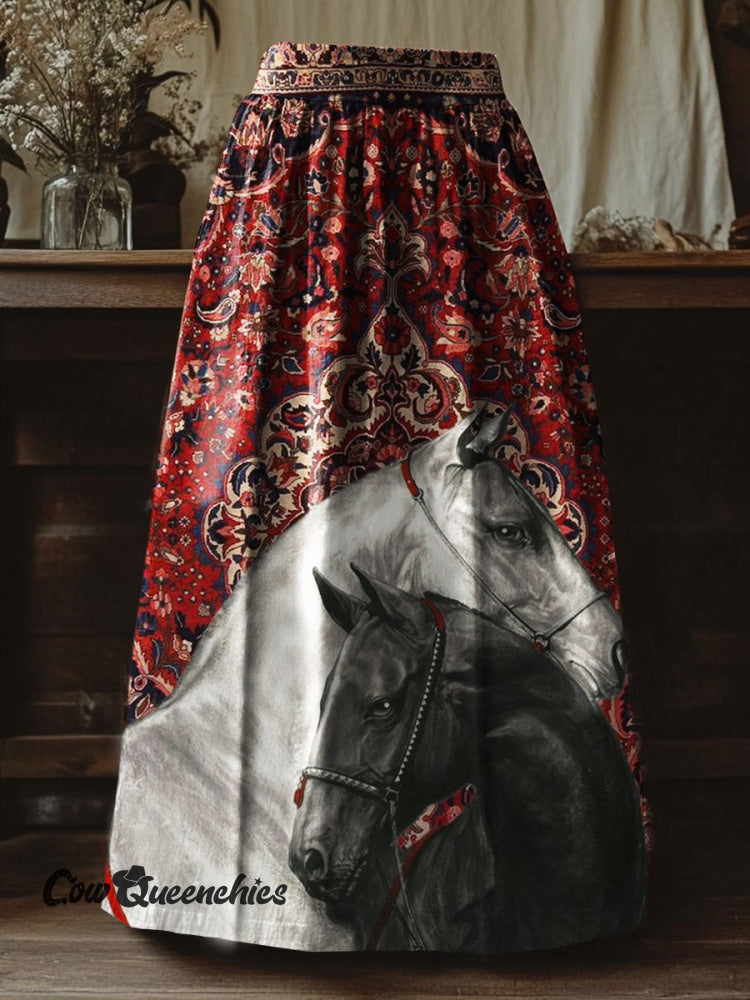 Women&rsquo;s Vintage Horse Print Casual Skirt MultiColor / S