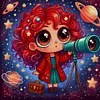 Girl Holding A Telescope-11CT Stamped Cross Stitch 45*45cm/17.72*17.72in