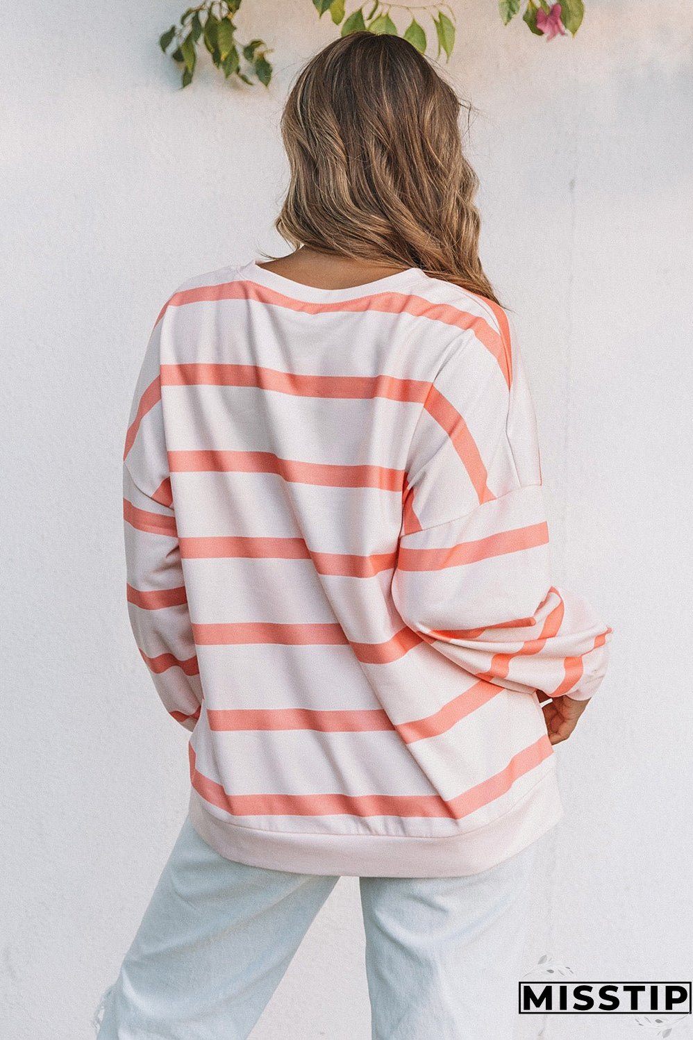 Striped Drop Shoulder Pullover Sweatshirt