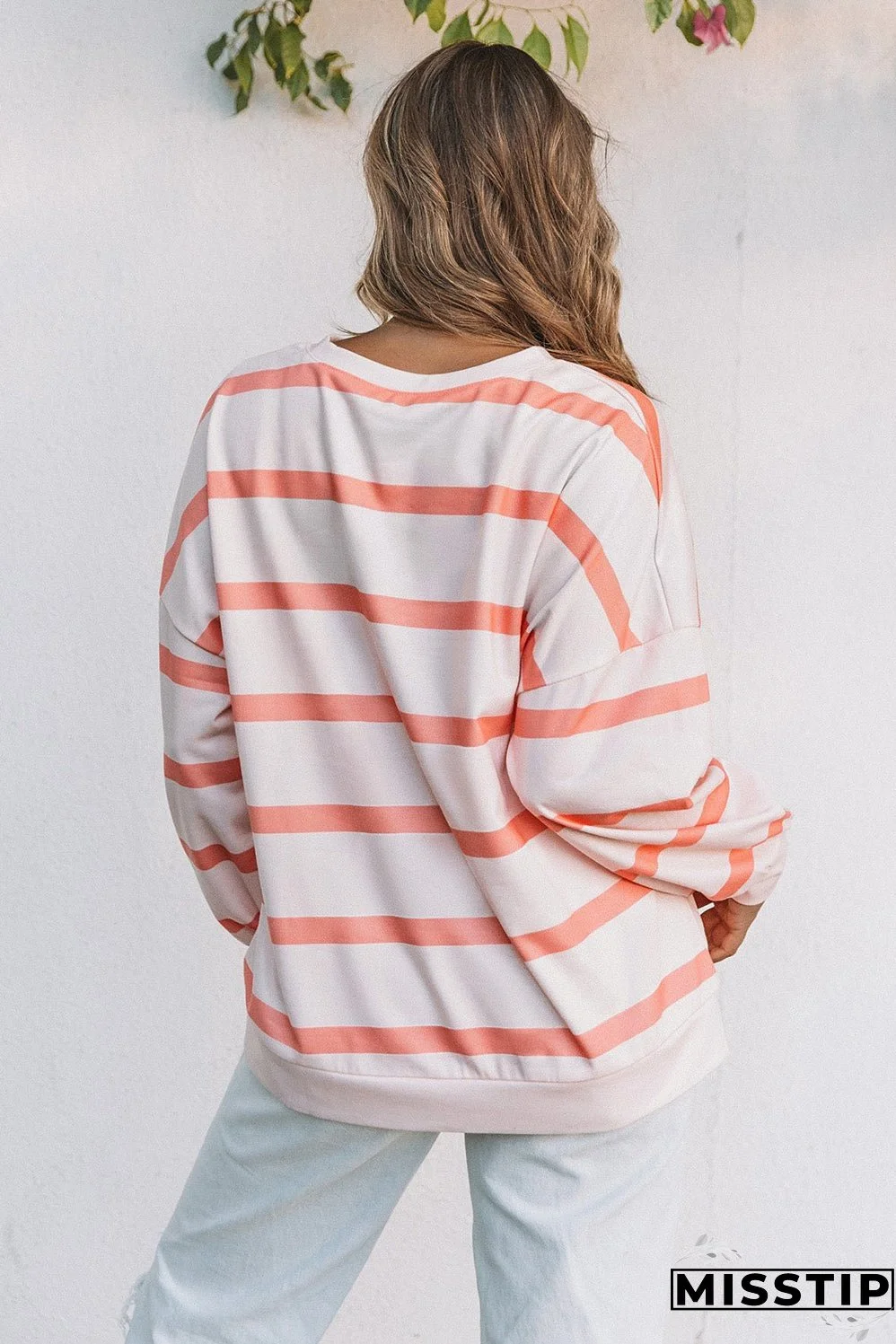 Striped Drop Shoulder Pullover Sweatshirt
