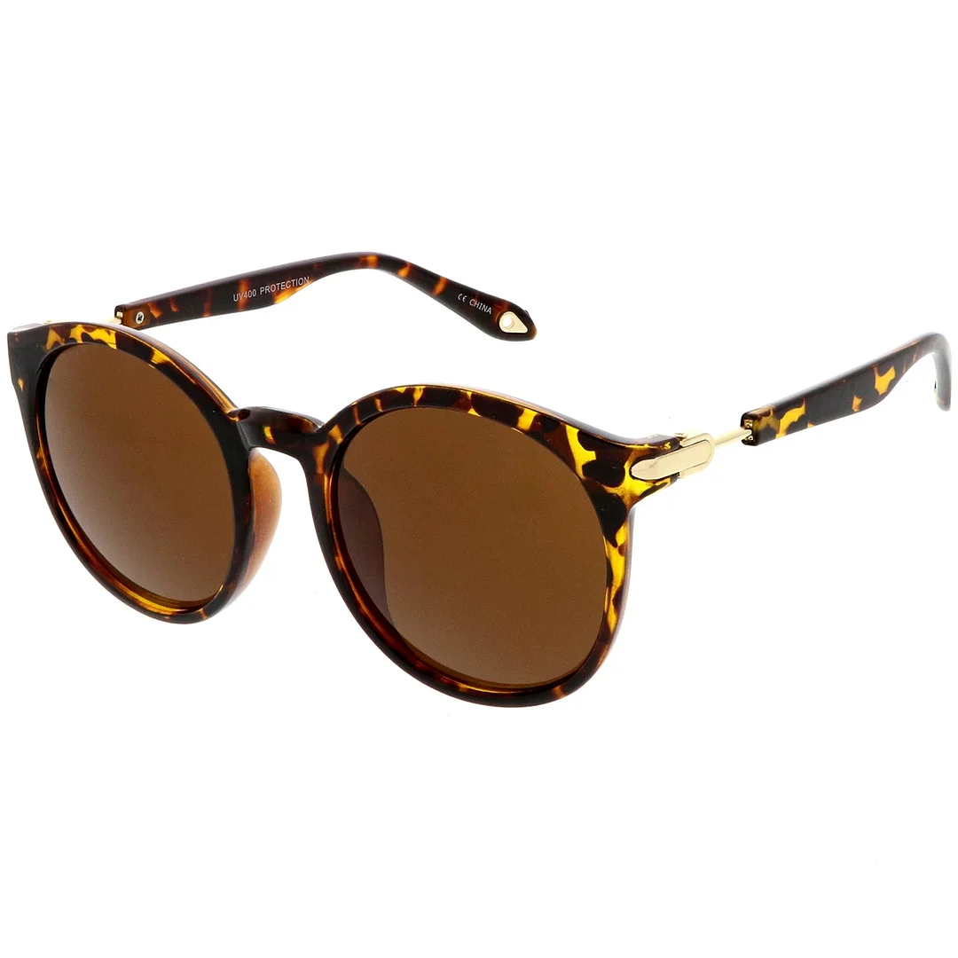 Classic Horn Rimmed Round glasses Metal Arm Detail Neutral Colored Lens 53mm