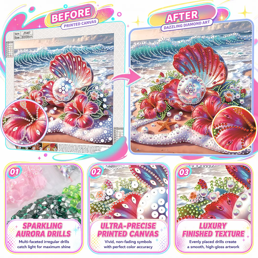 Beach Hibiscus Beaded Decor Special Shaped 5D DIY Partial Drill Diamond Painting Kits for Adults Beginners Home Decor Diamonds Dots Gem Art Kits 11.81 X11.81inch